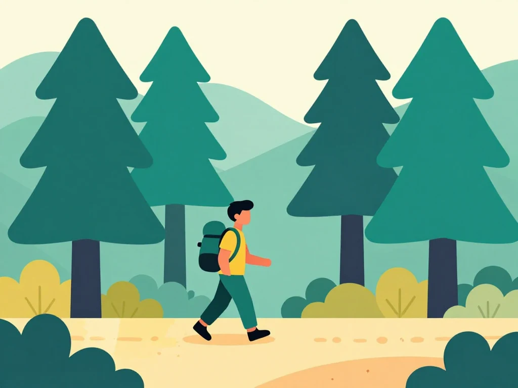 Randonneur sur un sentier forestier